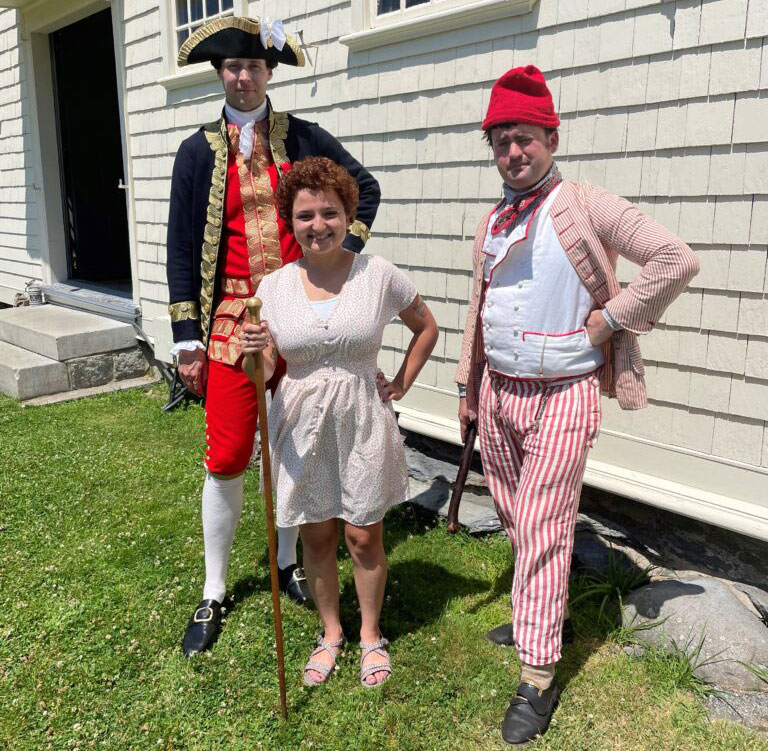 Rebecca with a French officer and a sailor at the Newport Historical Society’s French in Newport weekend