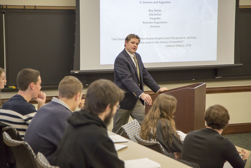 History Graduate professor Dr. Edward Andrews, teaching a class.